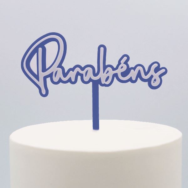 Topper Acrilico Parabéns Azul & Branco