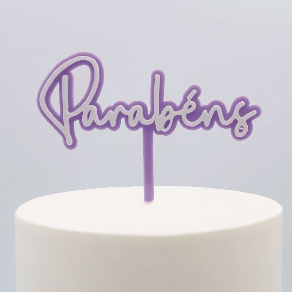 Topper Acrilico Parabéns Violeta & Branco