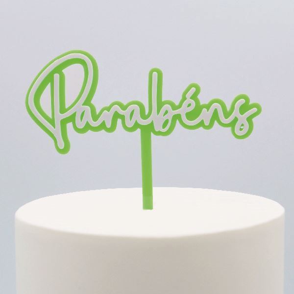 Topper Acrilico Parabéns Verde & Branco