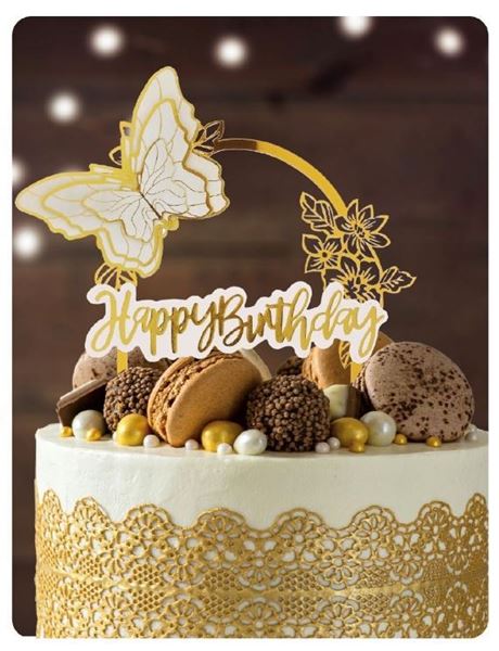 Topo De Bolo Happy Birthday Elegance Butterfly