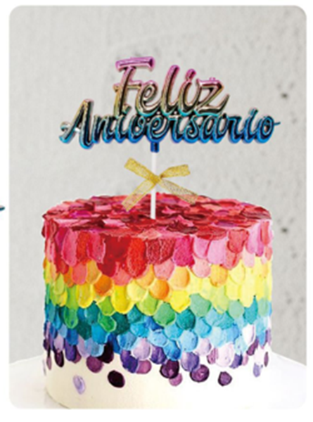 Topo De Bolo Feliz Aniversário Multicolor Brilhante