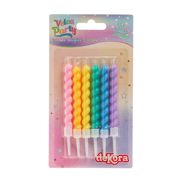 6 Velas Twisted Coloridas 10cm
