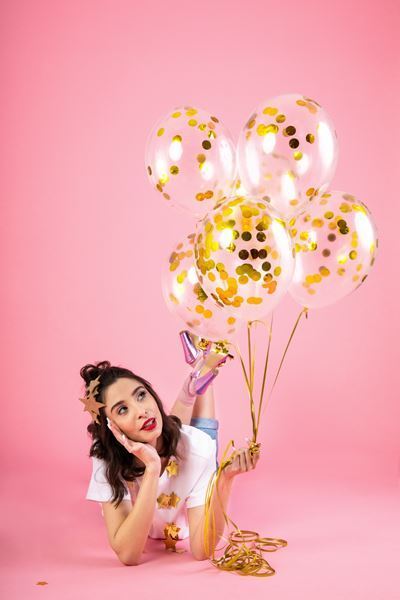 6 Balões Latex Com Confettis Ouro 30cm
