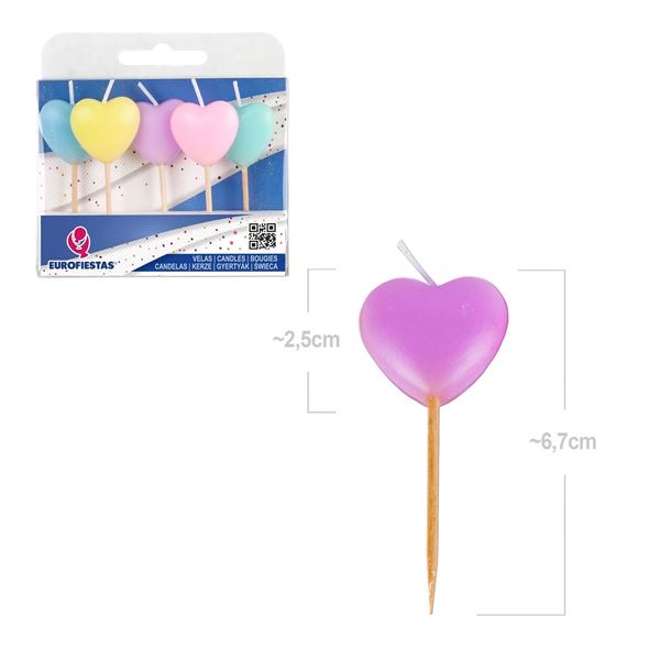 5 Velas Corações Pastel