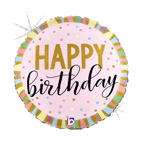 Balão Foil Pastel Birthday Stripes 46cm