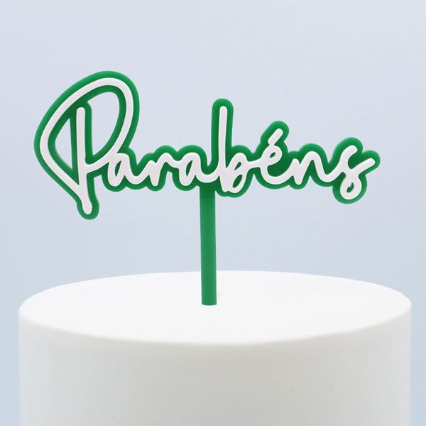 Topper Acrilico Parabéns Verde Escuro & Branco