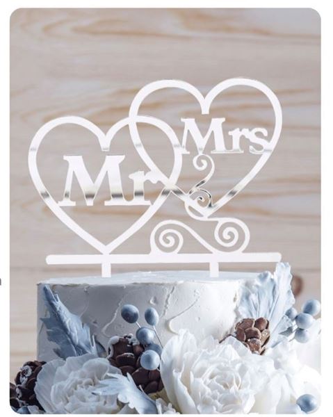 Topo De Bolo Mr Mrs Prateado