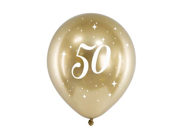 6 Balões Latex Glossy 30cm Ouro 50 Anos