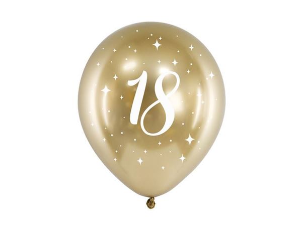 6 Balões Latex Glossy 30cm Ouro 18 Anos