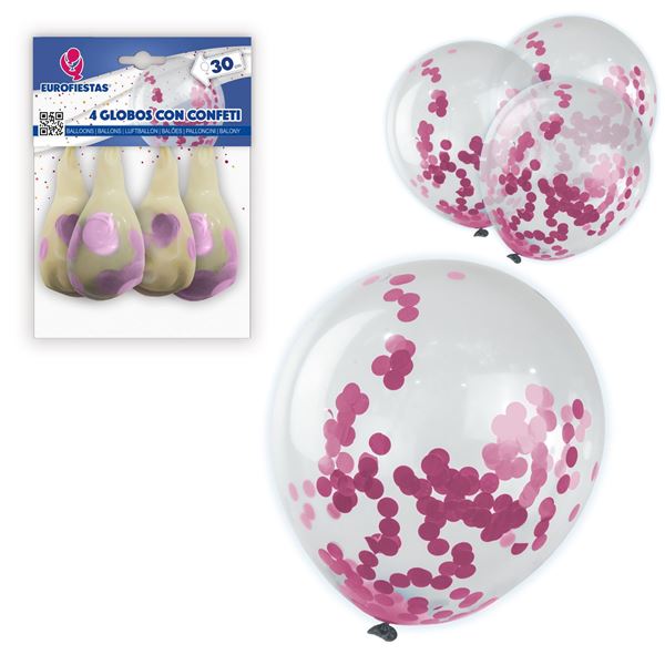 4 Balões Latex Confettis Rosa