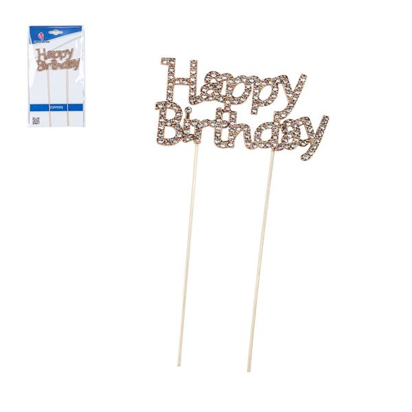 Topper Happy Birthday Metal Ouro