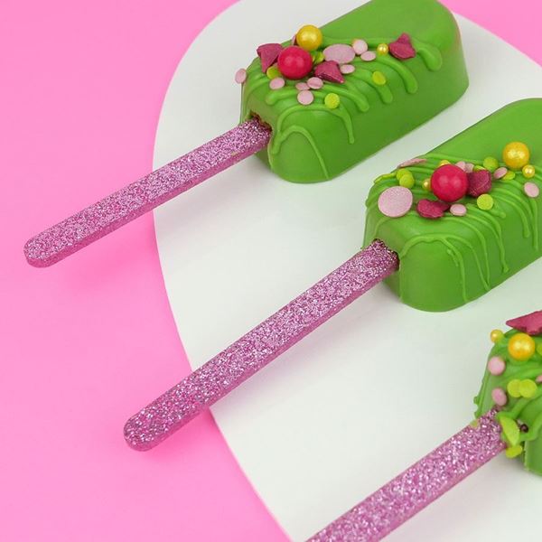 Popsicles Sticks Glitter Rosa 12un