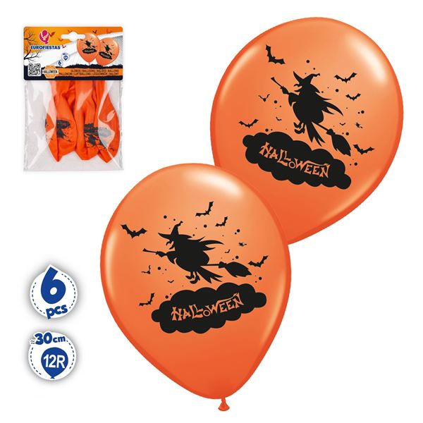 6 Balões Latex Halloween Bruxa Voadora