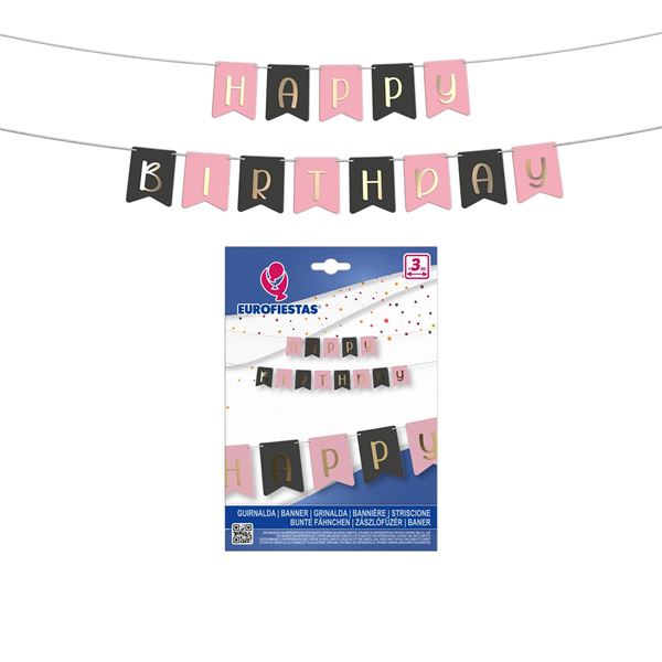Grinalda Happy Birthday Rosa E Preto