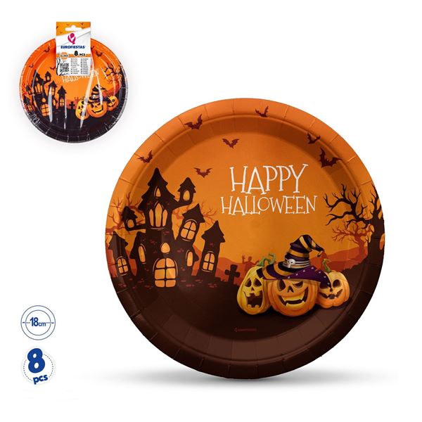 8 Pratos 18cm Happy Halloween