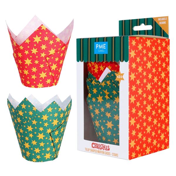 24 Tulipas Para Muffins Natal Estrelas