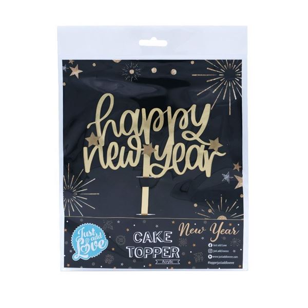 Topper Acrilico Ouro Happy New Year