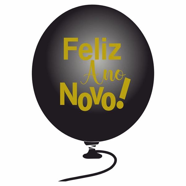 6 Balões 12" Feliz Ano Novo Preto