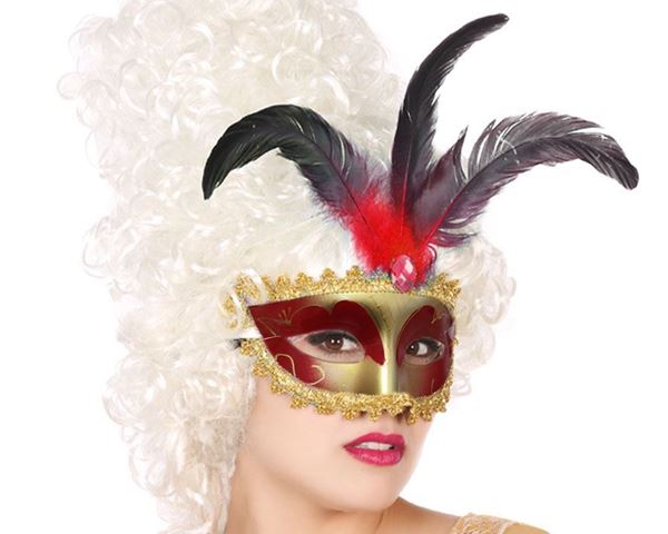 Mascarilha Veneziana Vermelho Com Penas