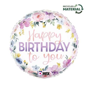 Balão Foil 18" Happy Birthday Floral Aquarela