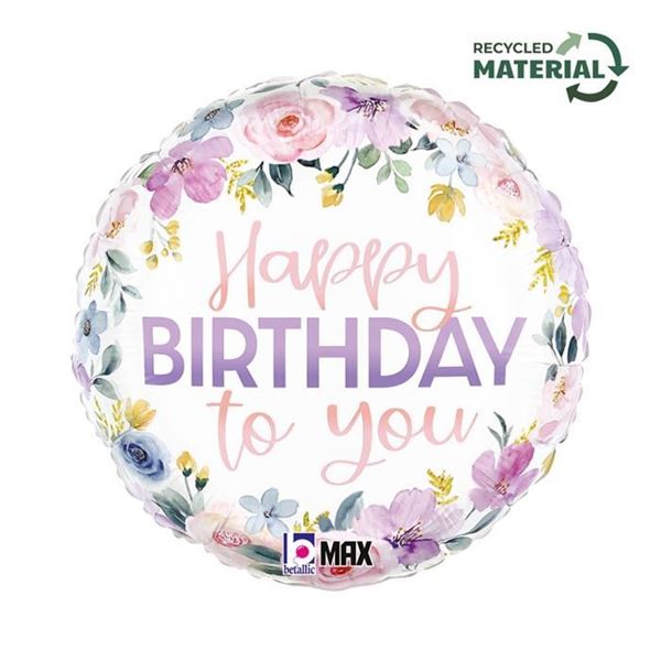 Balão Foil 18" Happy Birthday Floral Aquarela