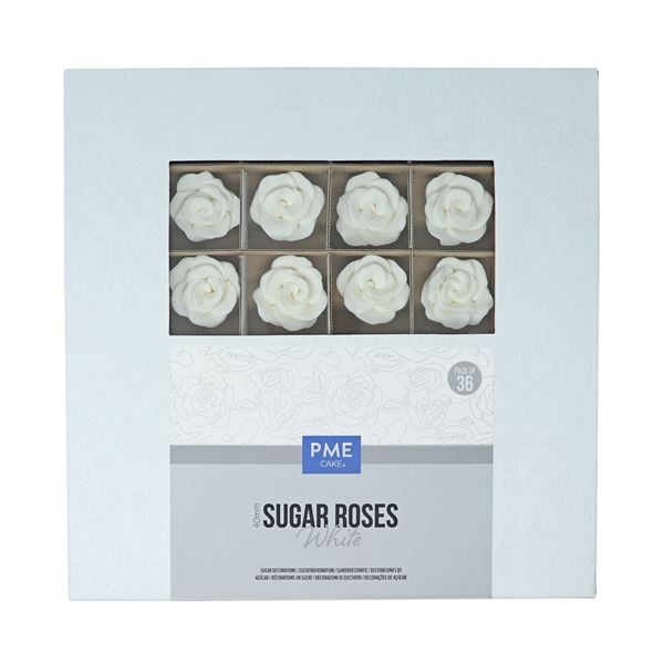 Rosas De Açúcar 40mm Brancas 36un