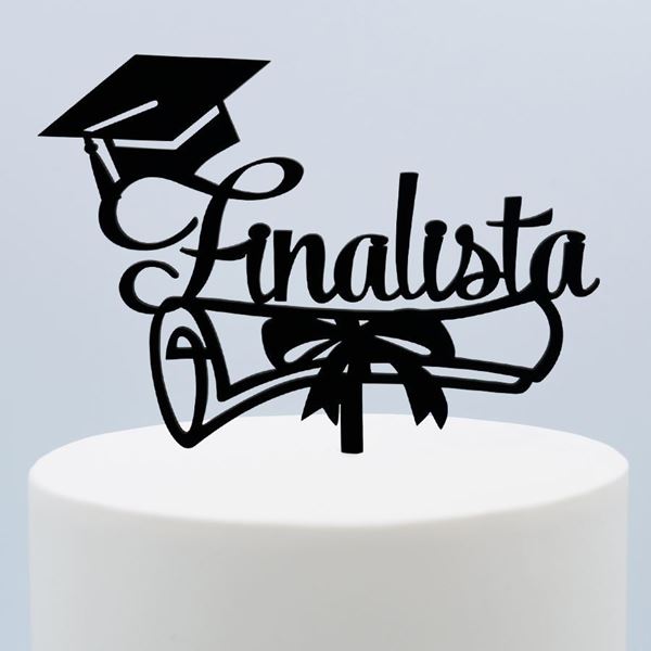 Topper Acrilico Preto Finalista C/ Cartola E Diploma