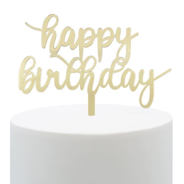 Topper Acrilico Ouro Happy Birthday