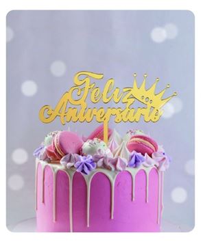 Topo De Bolo Feliz Aniversário Com Coroa