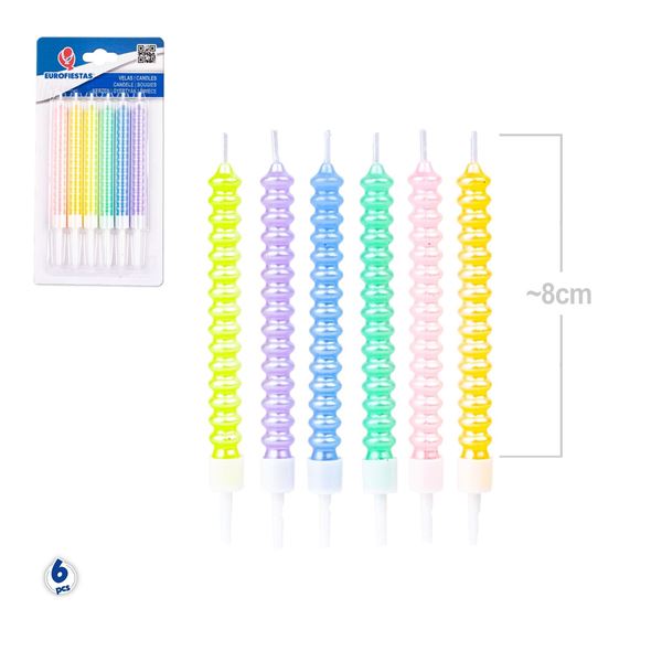 6 Velas Bubble Cores Pastel Perladas