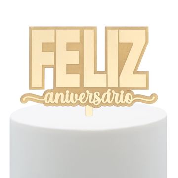 Topper Ouro Feliz Aniversário Bold