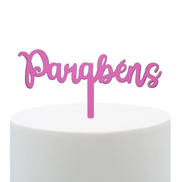 Topper Acrilico Rosa Parabéns
