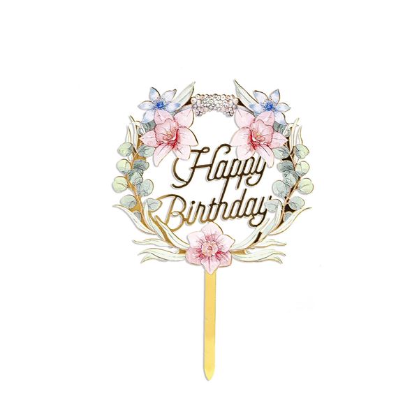 Topper Circular Floral Happy Birthday