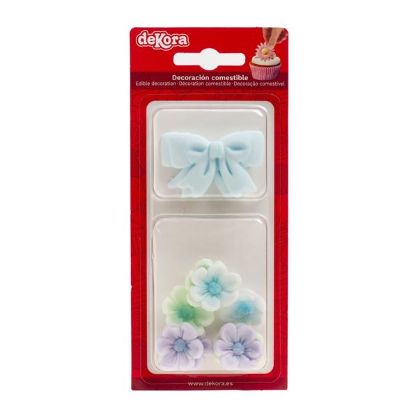 Set Laço Azul Com Flores Pastel