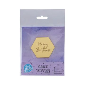 Aplique Ouro Hexagono Happy Birthday
