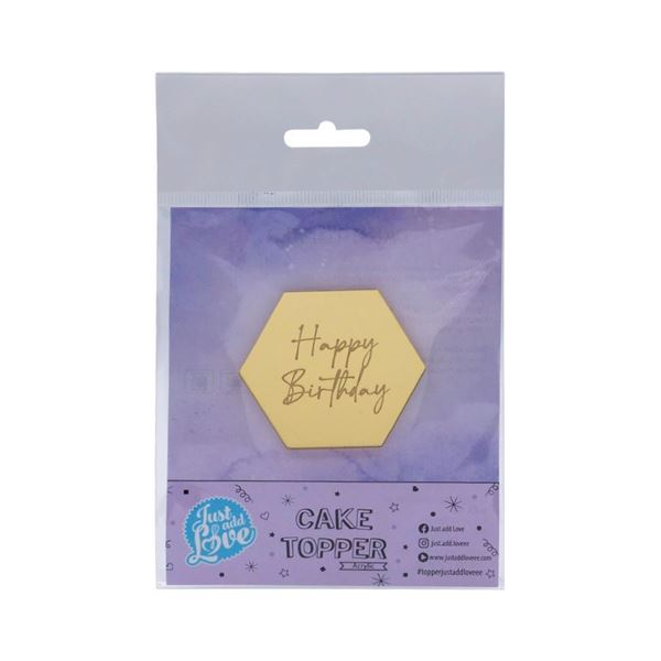 Aplique Ouro Hexagono Happy Birthday